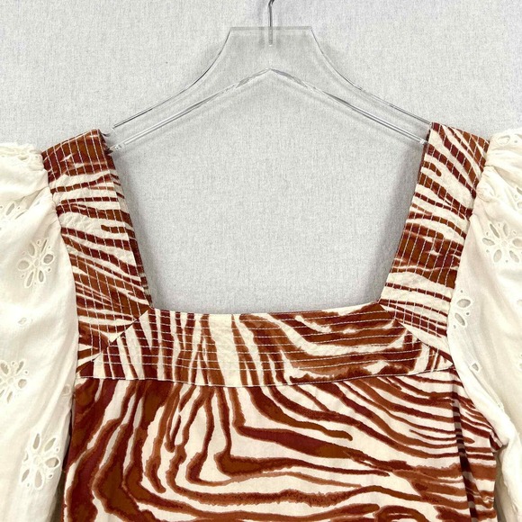 LOVE THE LABEL Shirt Womens S Cotton Puff Sleeve Top Zebra Eyelet ANTHROPOLOGIE - Picture 4 of 16